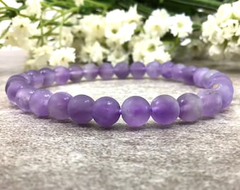 6mm Matte Purple Amethyst Bracelet, February Birthstone Bracelet, Amethyst Jewelry, Healing Crystal Elastic Bracelet, Women Bracelet