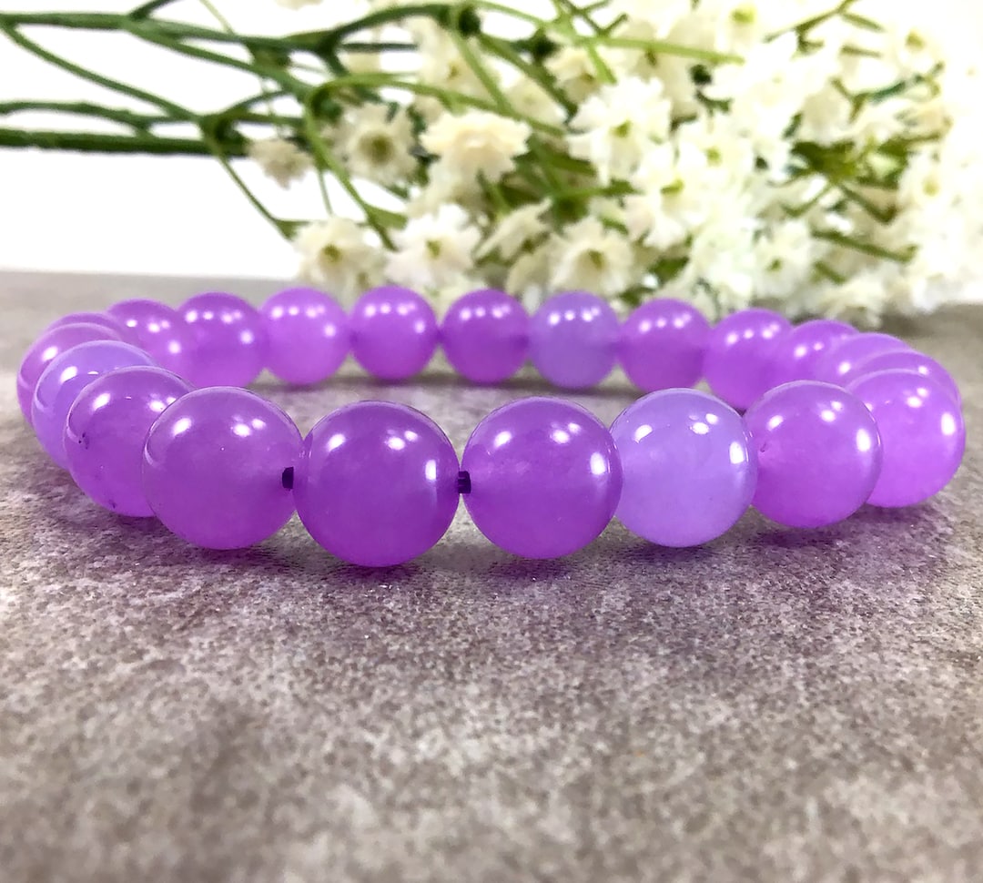 12mm Purple Jade Bracelet, Healing Gemstone Bracelet, Stretchy