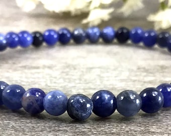 Natural Blue Sodalite Beaded Bracelet Handmade 4mm Gemstone Stretch Bracelet Gift For Women and Men Father&#39;s Day Gifts