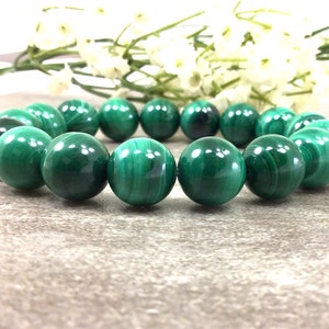 12mm Natural Green Malachite Beaded Bracelet Handmade Stretch Jewelry Green Malachite Bracelet Green Gemstone Bracelet Healing Bracelet