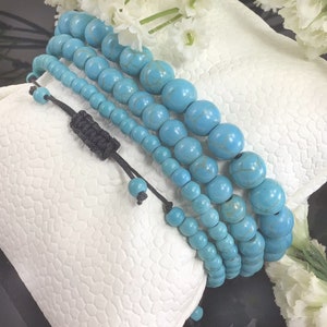 Macrame Howlite Turquoise Beaded Bracelet, Adjustable Gemstone Bracelet