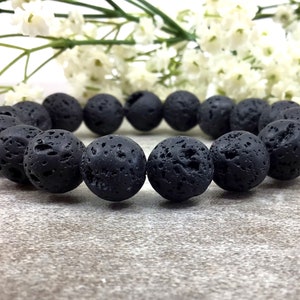 12mm Black Lava Stone Beaded Bracelet Lava Diffuser Bracelet Lava Beads Bracelet Healing Protection Stretchy Bracelet Gift For Women And Men