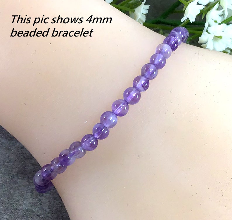 Bracelet en perles d'améthyste violette naturelle, de haute qualité, fait à la main, en pierres précieuses extensibles, pour femmes, 4mm, 6mm, 8mm, 10mm, 12mm, Bracelet d'été image 3