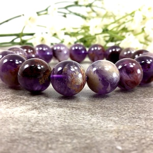 12mm Natural Super Seven Beads Bracelets, Amethyst Phantom Bracelet, Melody Stone Bracelet, Chakras Healing Gemstone, Stretchy Bracelet