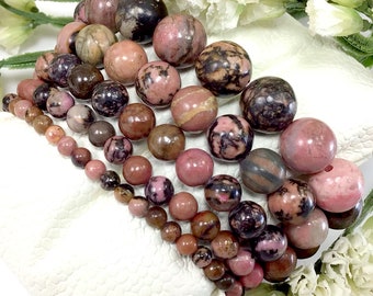 Natural Pink Black Rhodonite Bracelet Healing Calming Balancing Anxiety Relief Bracelet Gift 4mm 6mm 8mm 10mm 12mm