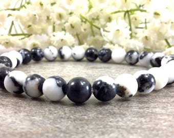 6mm Natural Zebra Jasper Bracelet, Jasper Bracelet, Healing Gemstone, Unisex Jasper Bracelets, Stretchy Bracelet, Protection Bracelet