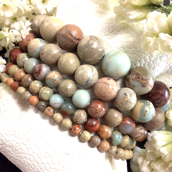 Natural Multi Color Ocean Jasper Bracelet, Premium Handmade Round Beads Stretch Bracelet For Women 4mm 6mm 8mm 10mm 12mm Summer Bracelet