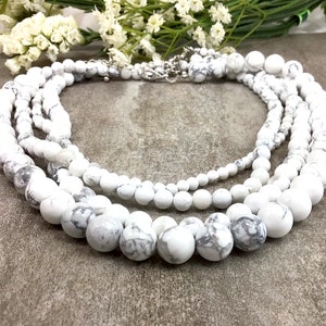 White Howlite Necklace Healing Protection Balancing Gemstone Necklace Gift for Women, Christmas Gift 4mm 6mm 8mm 10mm