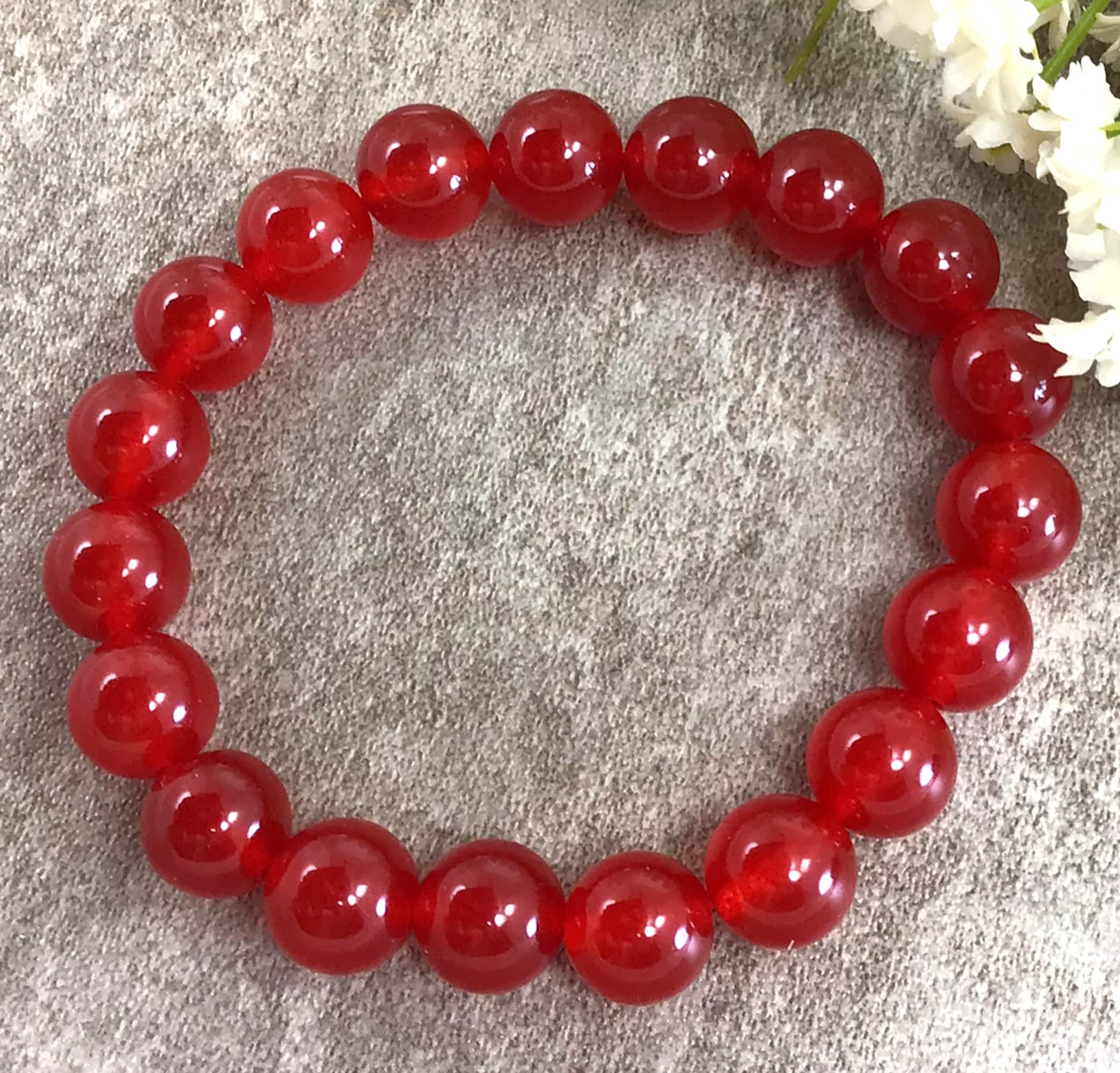 10mm Jade Bracelet Red Jade Bracelet Elastic Bracelet Etsy
