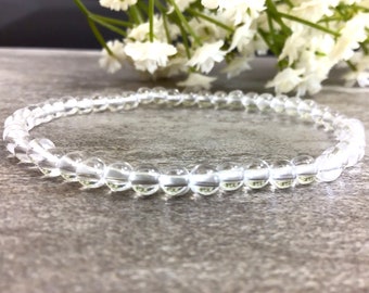 4mm Clear Quartz Bracelet, Natural Crystal Quartz Elastic Bracelet, Healing anxiety relief balancing protection bracelet, Good Luck Bracelet