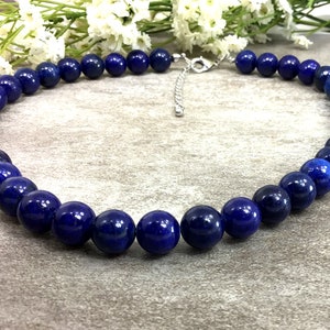 10mm Blue Lapis Necklace, Crystal Jewelry, Healing Anxiety Relief Balancing Calming Necklace For Women And Men Personalized length 14&quot;-24&quot;