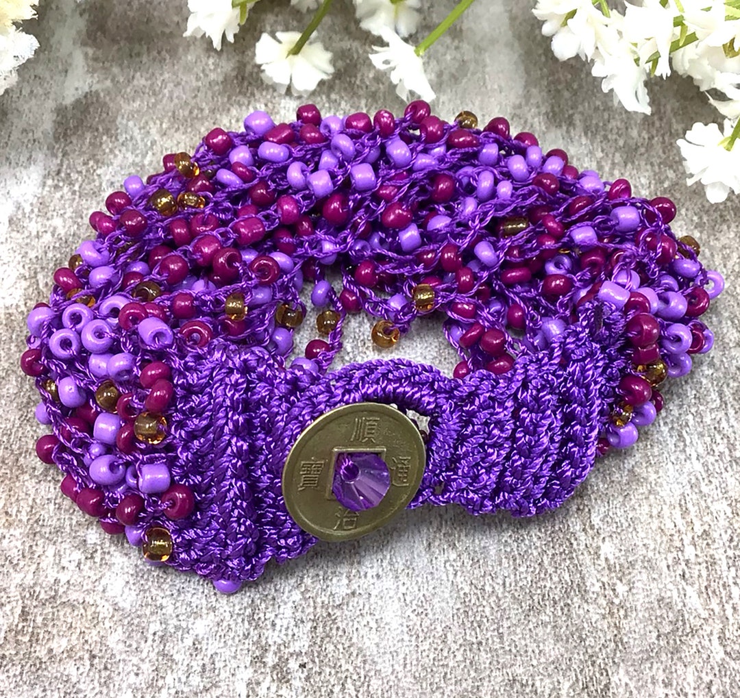Glass Seed Beaded Crochet Bracelet, Crochet Wrap Bracelet, Multistrand