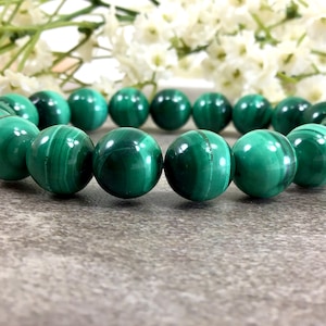 Natural Green Malachite Beaded Bracelet Jewelry 10mm Stretch Bracelet Green Gemstone Bracelet Healing Bracelet