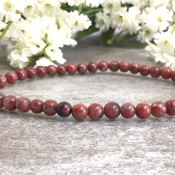 Red Jasper Beaded Bracelet 4mm Stretchy String Bracelet Healing Crystal Gemstone Protection Bracelet Gift Reiki Jewelry