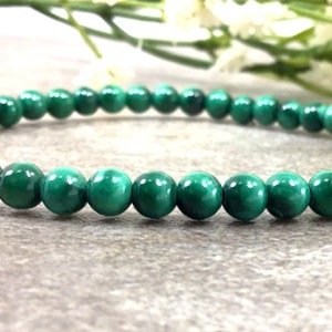 Natural Green Malachite Bracelet, Handmade High Quality 4mm Round Beads Stretch Bracelet For Men And Women