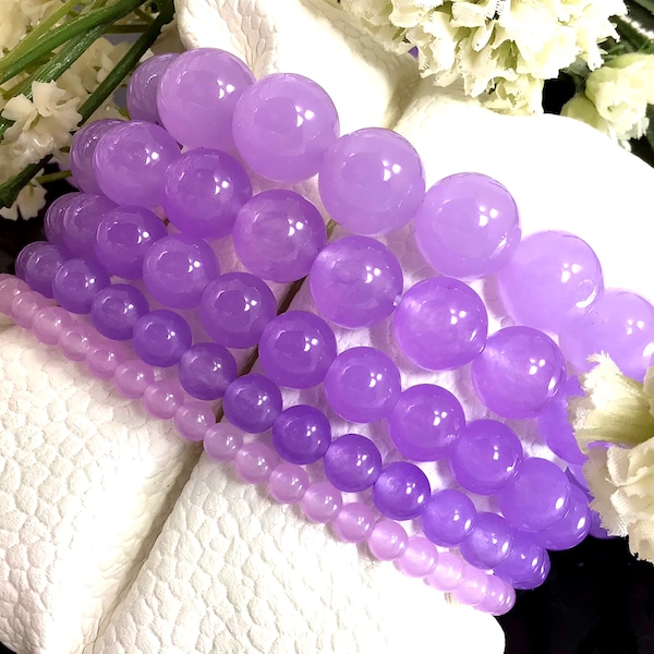 Purple Jade Beaded Bracelet Handmade Stretch Healing Gemstone Bracelet Good Luck Bracelet Love Bracelet 4mm 6mm 8mm 10mm 12mm