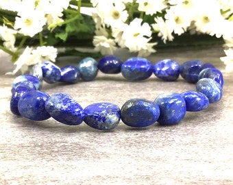 Blue Lapis Lazuli Pebble Bracelet, Crystal Healing Jewelry