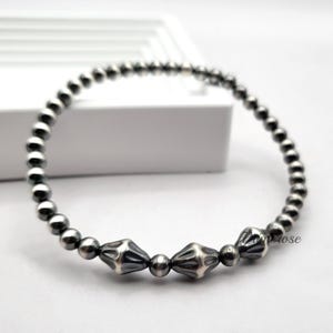 Oxidized 925 Sterling Silver Pearl Beaded Bracelet 4mm Round & Bicone Beads Custom Made USA image 4