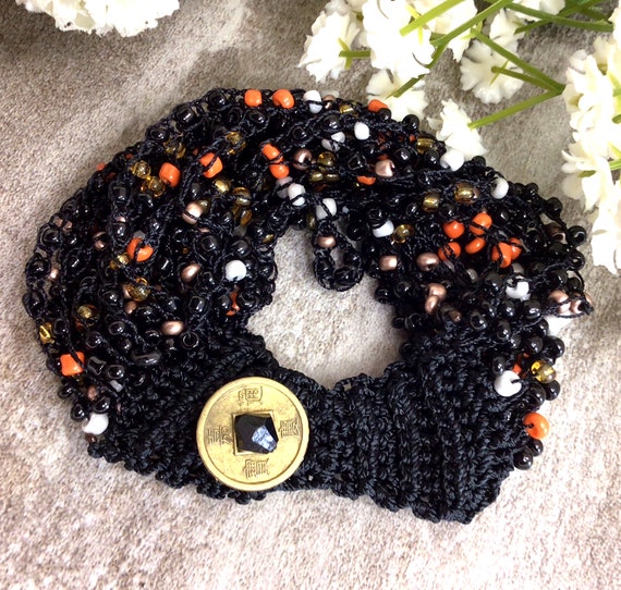 Crochet Wrap Bracelet with Button - One Dog Woof