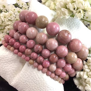 Natural Pink Rhodonite Bracelet Rhodonite Beads Stretch Bracelet Healing Calming Balancing Anxiety Relief Bracelet 4mm 6mm 8mm 10mm 12mm