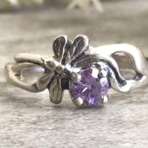 Sterling Silver Butterfly Ring With Purple CZ Healing Stone Birthday Holiday Gift For Her