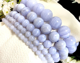 Natural Blue Lace Agate Beaded Bracelet, Handmade Gemstone Jewelry