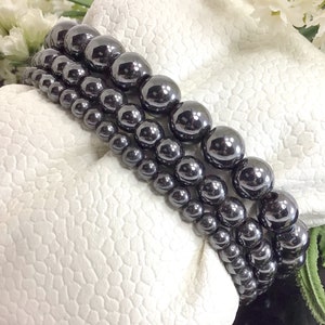 Hematite Beaded Bracelet Handmade Balance Meditation Stretch Bracelet Gift for Him 4mm 6mm 8mm 10mm 12mm