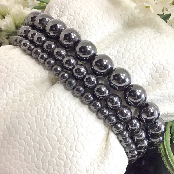 MAGNETIC Hematite Beaded Bracelet Handmade Balance Meditation Stretch Bracelet Gift for Him 4mm 6mm 8mm