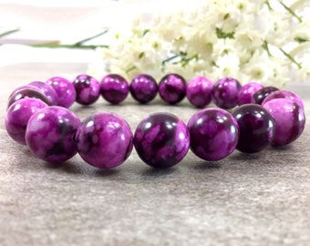 Handmade Sugilite Beaded Bracelet, 10mm Gemstone Stretchy Bracelet