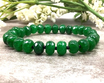 Emerald Bracelet, Green Jade Bracelet, Elastic Bracelet, Healing Pray Stone Jewelry, Man, Woman, Good Luck Bracelet, Christmas Gift