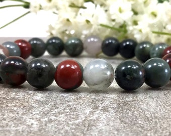 African Bloodstone Bracelet, 8mm Round Gemstone Bead