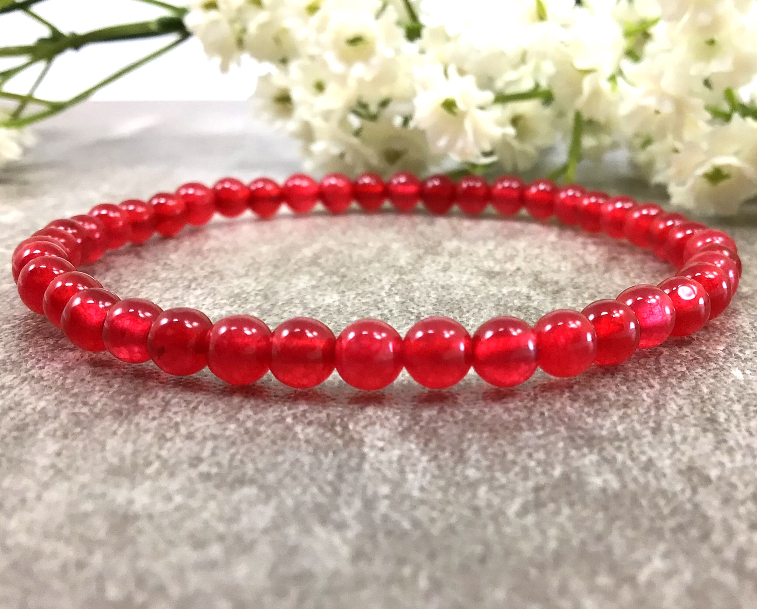 4mm Red Jade Bracelet Healing Gemstone Bracelet Stretchy Etsy