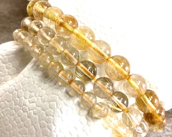 Golden Rutilated Quartz Stretchy Bracelet, Healing Crystal
