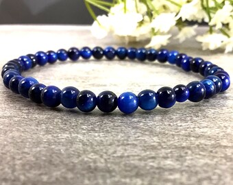 4mm Blue Tiger-Eye Bracelet, TigerEye Bracelet,Stretchy String Bracelet,Anxiety Relief Healing Protection Calming Balancing Bracelet For Men