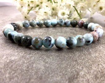 Blue Larimar Stretch Bracelet, Natural Gemstone Beads (6mm)