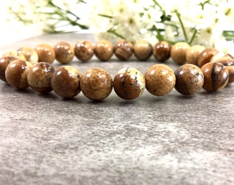 8mm Brown Picture Jasper Bracelet, Stretchy Anxiety Relief