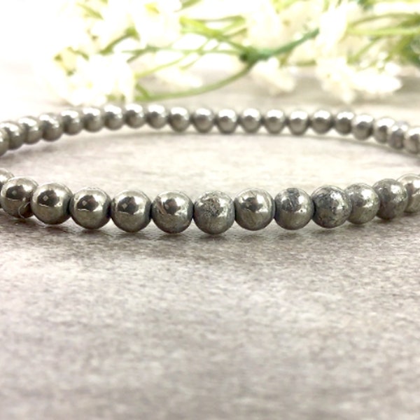 Natural Gold Pyrite Bracelet, High Quality Handmade Gemstone 4mm Round Beads Stretch Bracelet For Women And Men