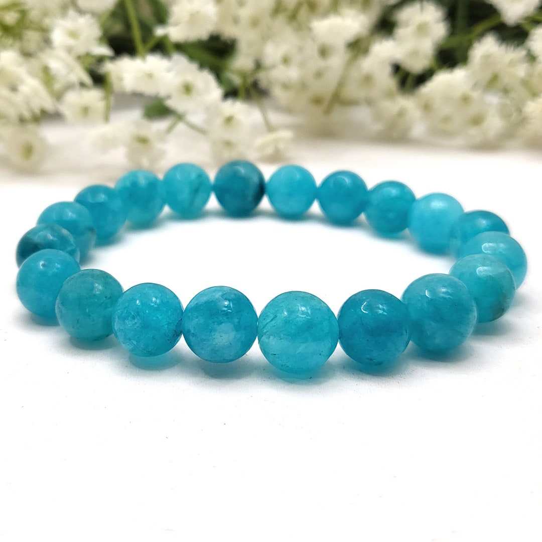Sky Blue Calcite Bracelet Handmade 10mm Gemstone Round Beaded Stretch