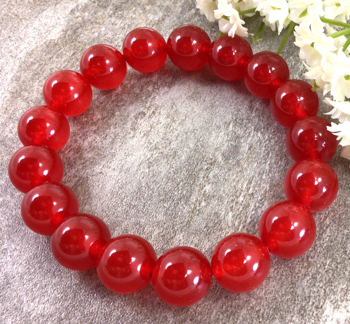 12mm Jade Bracelet Red Jade Bracelet Stretchy Bracelet Etsy