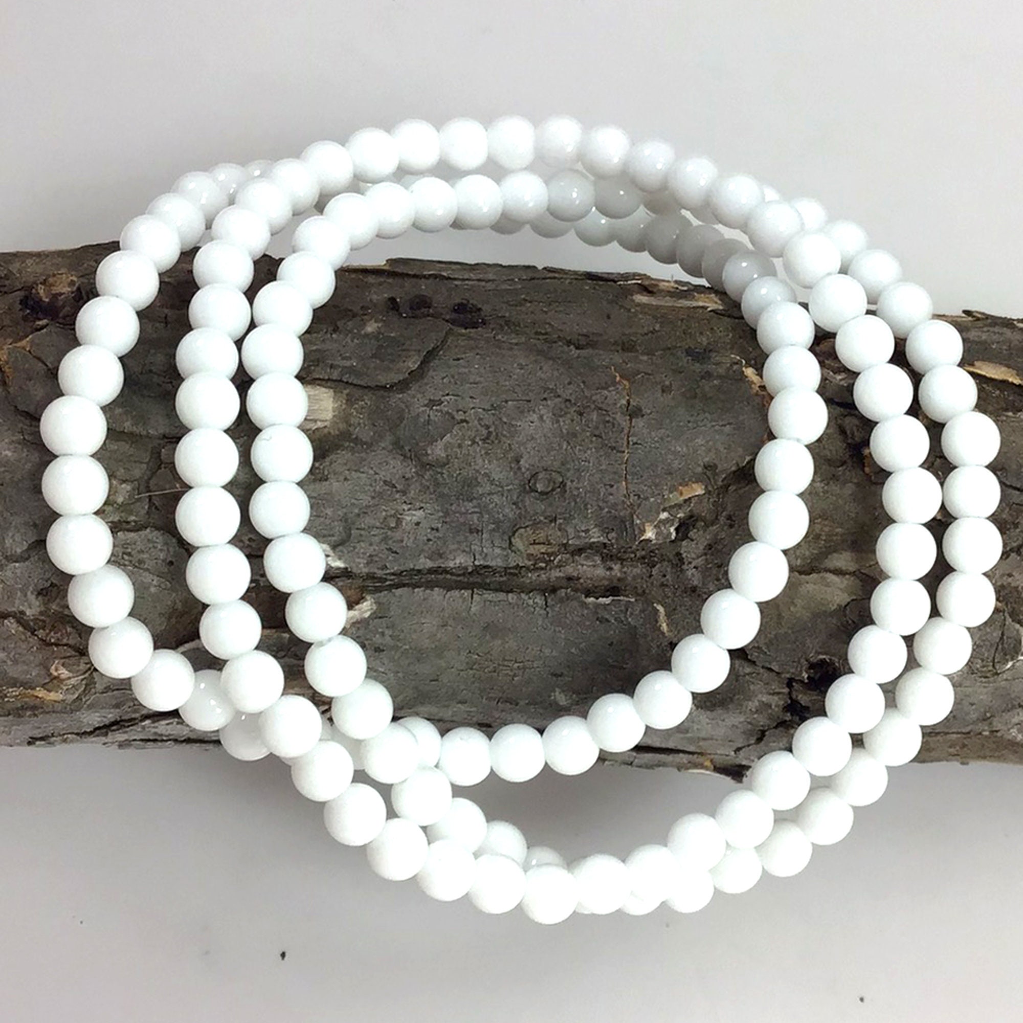 4mm Natural White Marble Bracelet Healing Gemstone Beaded Etsy