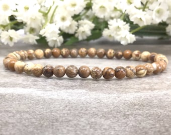 Brown Picture Jasper Beaded Bracelet Handmade 4mm Stretch Healing Anxiety Relief Protection Balancing Bracelet For Women And Men