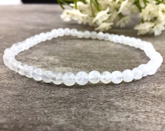5mm White Moonstone Bead Bracelet, Stretchy Crystal Healing Bracelet