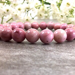 8mm Natural Pink Rhodonite Bracelet, Stretch Rhodonite Bead Jewelry, Healing Calming Balancing Anxiety Relief Bracelet Gift For Women