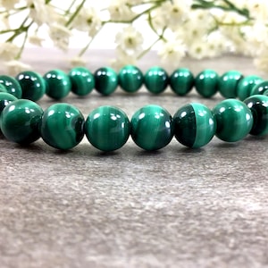 8mm Green Malachite Bracelet  High Quality Handmade Stretch Round Gemstone beaded Bracelet,Healing Gemstone Bracelet
