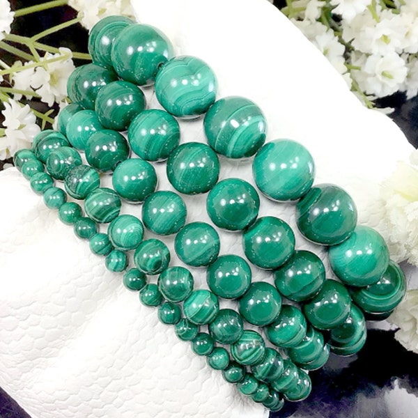 Natural Green Malachite Beaded Bracelet High Quality Handmade Stretch Round Gemstone Bracelet 4mm 6mm 8mm 10mm 12mm bracelets for women
