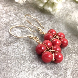 Red Coral Star Earrings, Sterling Silver 14k Gold filled Healing Stone Dangle Birthday Gift Mom Gift Wire Wrapped star earring