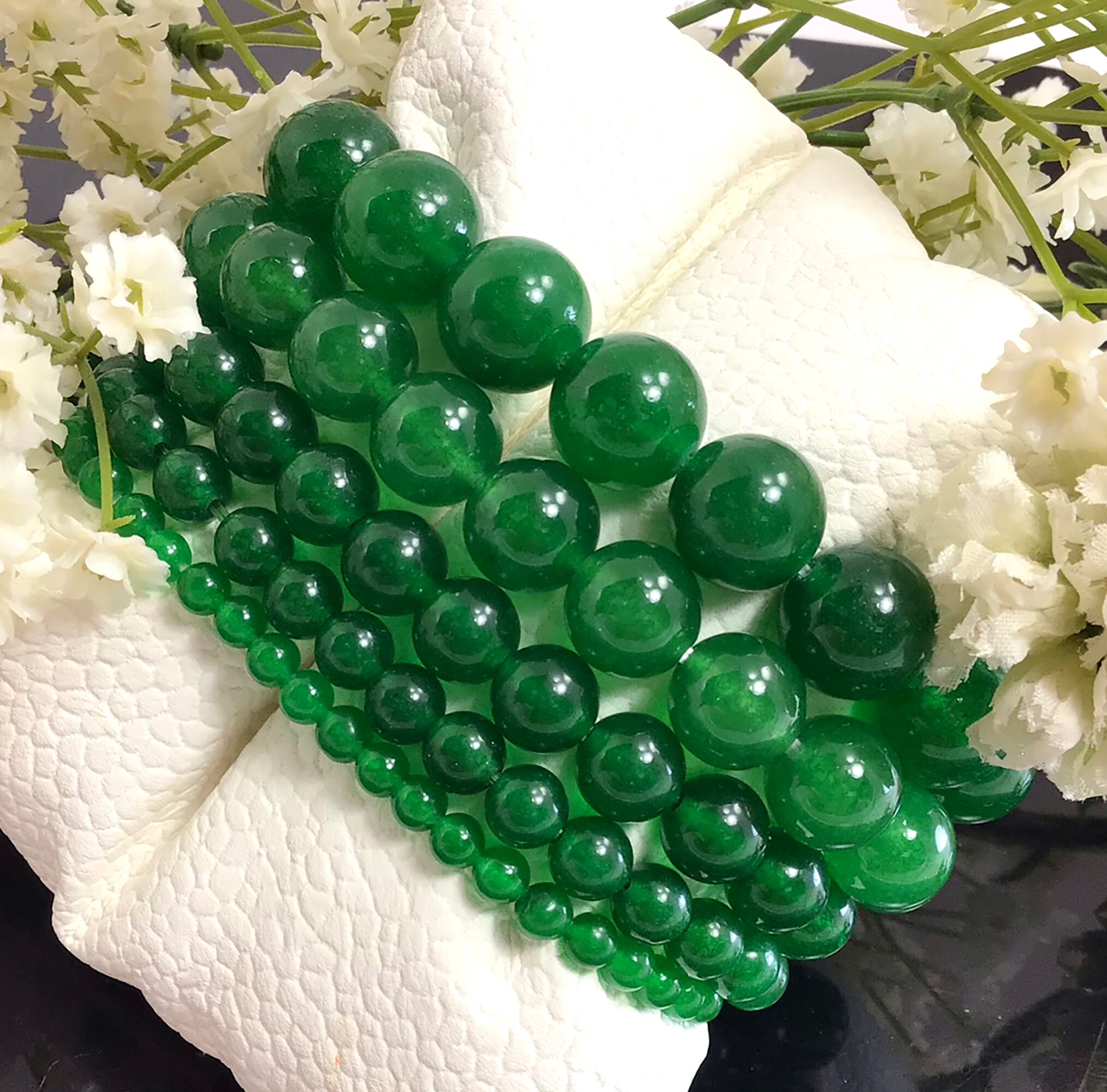 Jade Bracelet, Green Jade Bracelet, Elastic Bracelet, Healing Pray St…