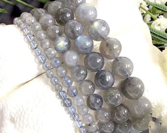 Gray Shiny Labradorite Bracelet Premium Grade AA Handmade Round Beaded Stretch Bracelet For Women And Men 4mm 6mm 8mm 10mm 12mm Summer Gift