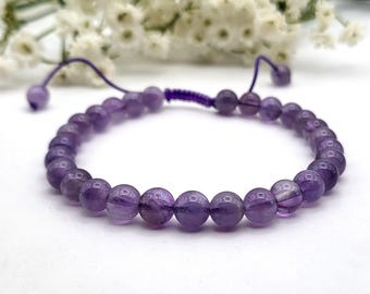 Handmade Macrame Amethyst Bracelet Adjustable Healing Gemstone 6mm