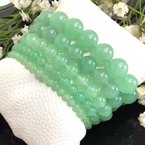 Green Apple Jade Beaded Stretch Bracelet, Custom Gemstone Jewelry 4-12mm